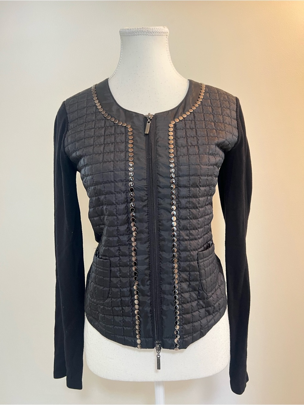Monari Black Quilter Jacket with Metallic Studs